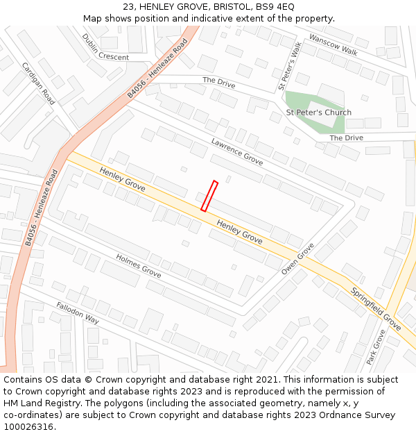 23, HENLEY GROVE, BRISTOL, BS9 4EQ: Location map and indicative extent of plot