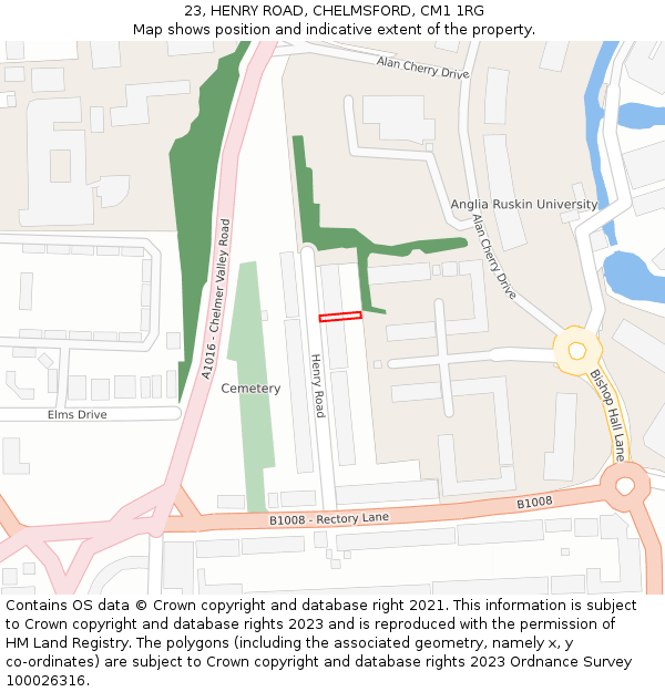 23, HENRY ROAD, CHELMSFORD, CM1 1RG: Location map and indicative extent of plot