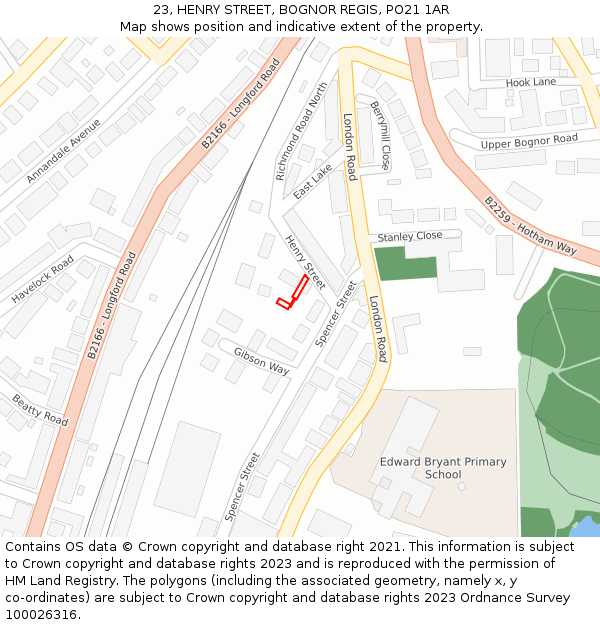 23, HENRY STREET, BOGNOR REGIS, PO21 1AR: Location map and indicative extent of plot