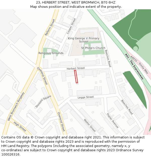 23, HERBERT STREET, WEST BROMWICH, B70 6HZ: Location map and indicative extent of plot