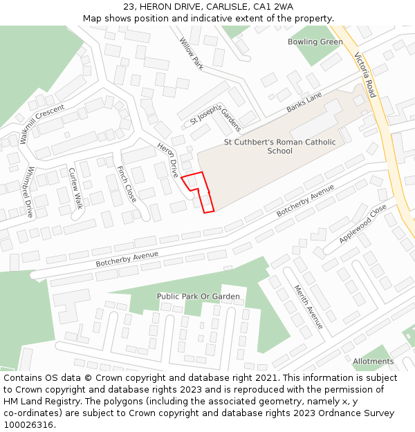 23, HERON DRIVE, CARLISLE, CA1 2WA: Location map and indicative extent of plot