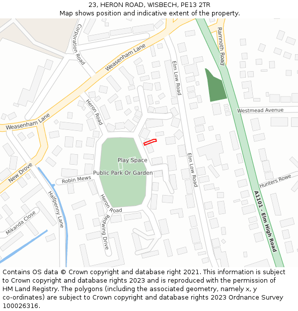 23, HERON ROAD, WISBECH, PE13 2TR: Location map and indicative extent of plot