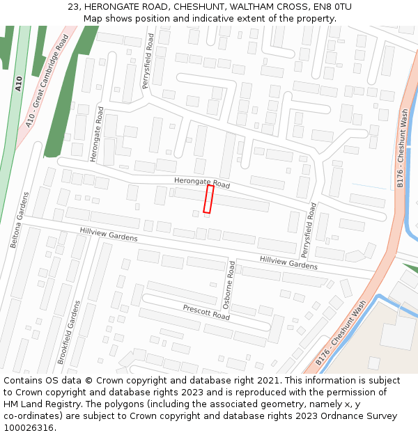 23, HERONGATE ROAD, CHESHUNT, WALTHAM CROSS, EN8 0TU: Location map and indicative extent of plot
