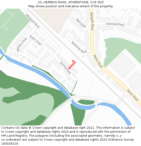 23, HERRING ROAD, ATHERSTONE, CV9 2NZ: Location map and indicative extent of plot