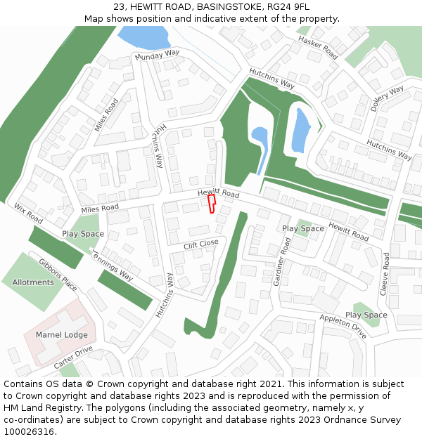 23, HEWITT ROAD, BASINGSTOKE, RG24 9FL: Location map and indicative extent of plot