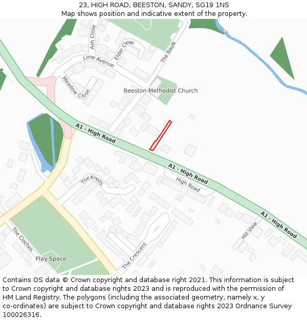 23, HIGH ROAD, BEESTON, SANDY, SG19 1NS: Location map and indicative extent of plot