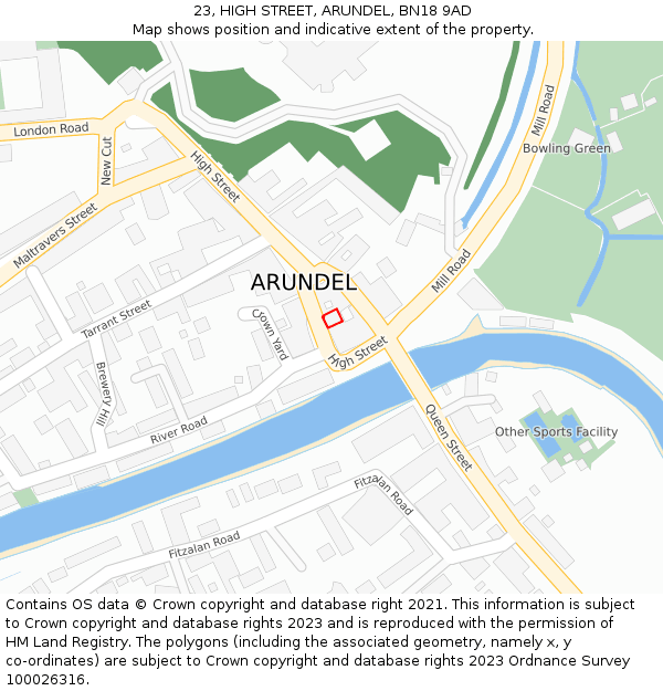 23, HIGH STREET, ARUNDEL, BN18 9AD: Location map and indicative extent of plot