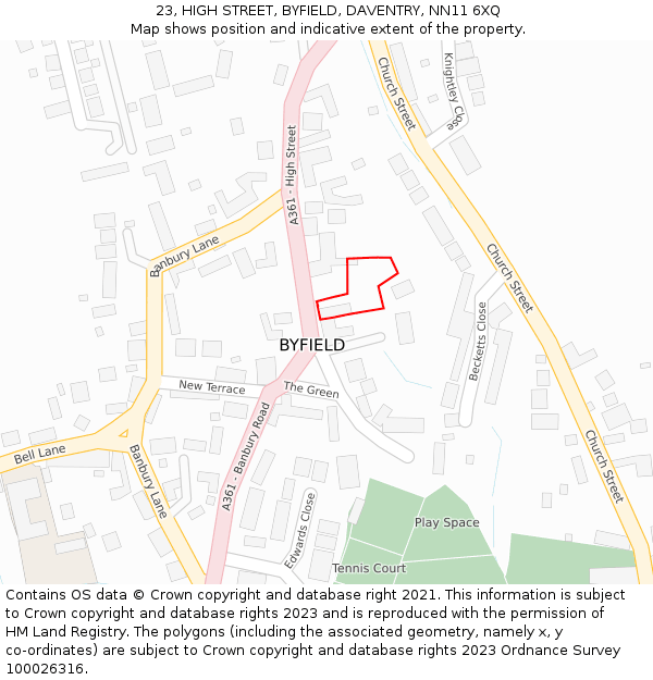 23, HIGH STREET, BYFIELD, DAVENTRY, NN11 6XQ: Location map and indicative extent of plot