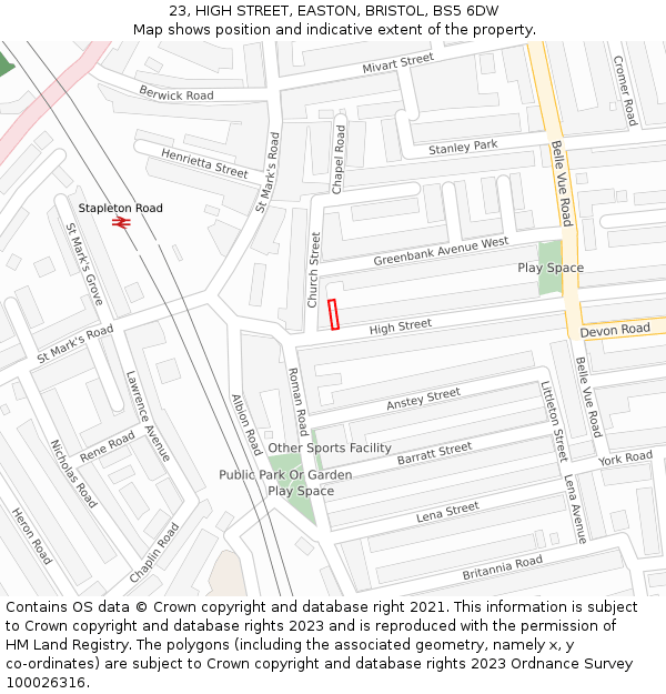 23, HIGH STREET, EASTON, BRISTOL, BS5 6DW: Location map and indicative extent of plot