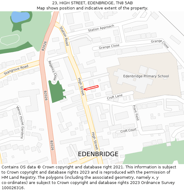 23, HIGH STREET, EDENBRIDGE, TN8 5AB: Location map and indicative extent of plot