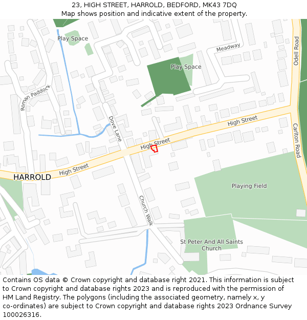 23, HIGH STREET, HARROLD, BEDFORD, MK43 7DQ: Location map and indicative extent of plot