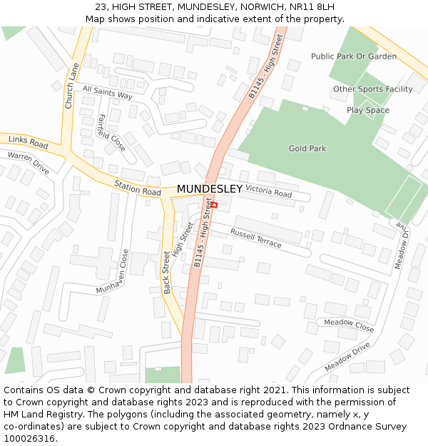 23, HIGH STREET, MUNDESLEY, NORWICH, NR11 8LH: Location map and indicative extent of plot