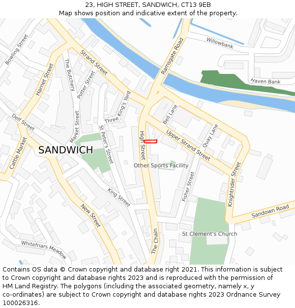 23, HIGH STREET, SANDWICH, CT13 9EB: Location map and indicative extent of plot