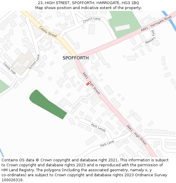 23, HIGH STREET, SPOFFORTH, HARROGATE, HG3 1BQ: Location map and indicative extent of plot