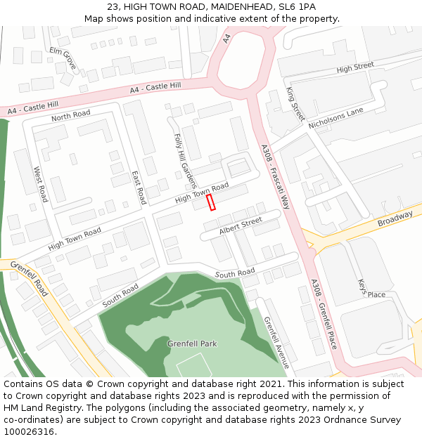 23, HIGH TOWN ROAD, MAIDENHEAD, SL6 1PA: Location map and indicative extent of plot