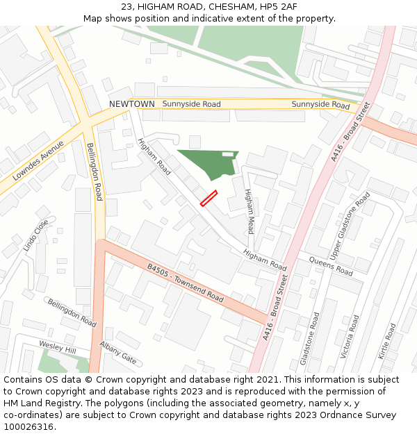 23, HIGHAM ROAD, CHESHAM, HP5 2AF: Location map and indicative extent of plot