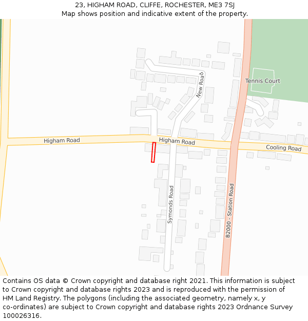 23, HIGHAM ROAD, CLIFFE, ROCHESTER, ME3 7SJ: Location map and indicative extent of plot