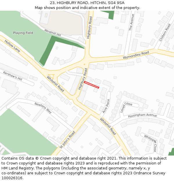 23, HIGHBURY ROAD, HITCHIN, SG4 9SA: Location map and indicative extent of plot