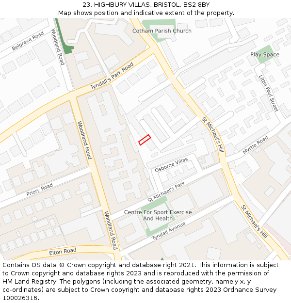 23, HIGHBURY VILLAS, BRISTOL, BS2 8BY: Location map and indicative extent of plot