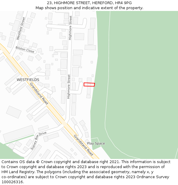 23, HIGHMORE STREET, HEREFORD, HR4 9PG: Location map and indicative extent of plot