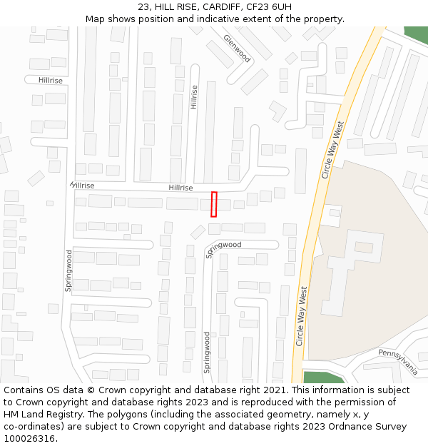 23, HILL RISE, CARDIFF, CF23 6UH: Location map and indicative extent of plot