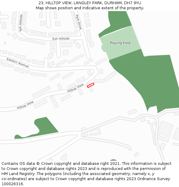 23, HILLTOP VIEW, LANGLEY PARK, DURHAM, DH7 9YU: Location map and indicative extent of plot