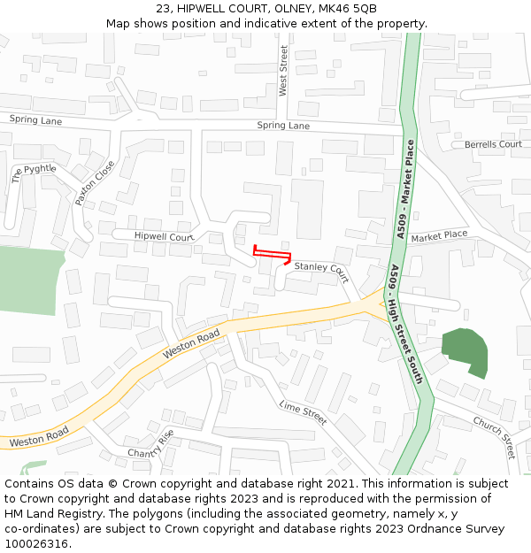 23, HIPWELL COURT, OLNEY, MK46 5QB: Location map and indicative extent of plot