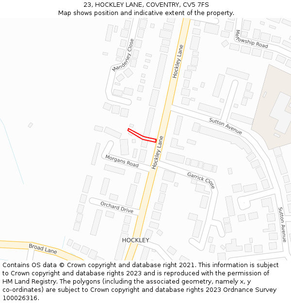 23, HOCKLEY LANE, COVENTRY, CV5 7FS: Location map and indicative extent of plot