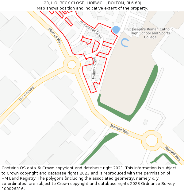 23, HOLBECK CLOSE, HORWICH, BOLTON, BL6 6RJ: Location map and indicative extent of plot