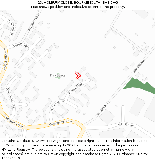 23, HOLBURY CLOSE, BOURNEMOUTH, BH8 0HG: Location map and indicative extent of plot