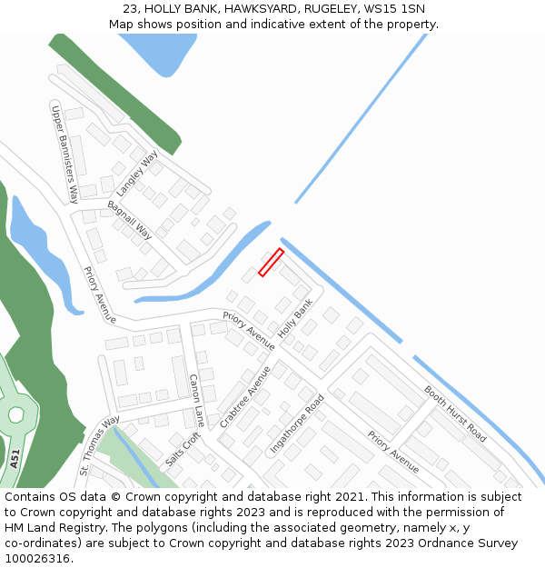 23, HOLLY BANK, HAWKSYARD, RUGELEY, WS15 1SN: Location map and indicative extent of plot