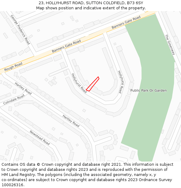 23, HOLLYHURST ROAD, SUTTON COLDFIELD, B73 6SY: Location map and indicative extent of plot