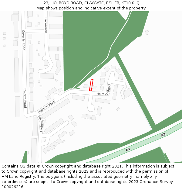 23, HOLROYD ROAD, CLAYGATE, ESHER, KT10 0LQ: Location map and indicative extent of plot