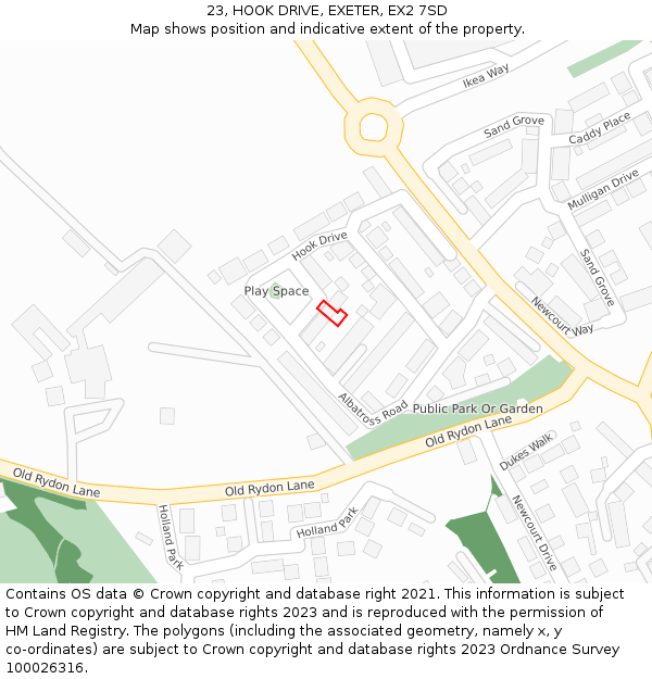 23, HOOK DRIVE, EXETER, EX2 7SD: Location map and indicative extent of plot