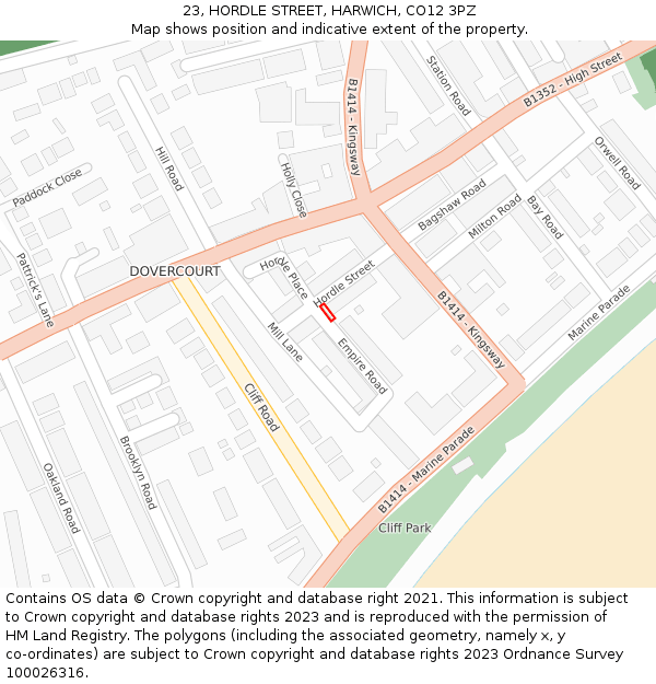 23, HORDLE STREET, HARWICH, CO12 3PZ: Location map and indicative extent of plot
