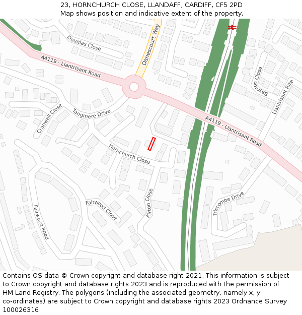 23, HORNCHURCH CLOSE, LLANDAFF, CARDIFF, CF5 2PD: Location map and indicative extent of plot