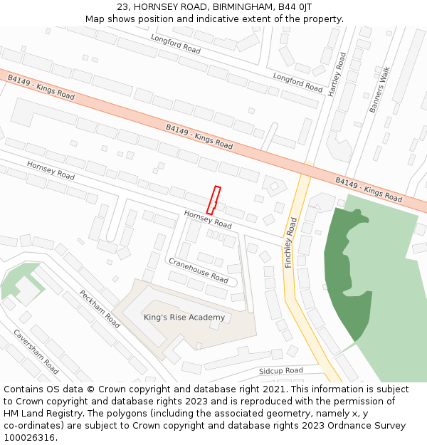 23, HORNSEY ROAD, BIRMINGHAM, B44 0JT: Location map and indicative extent of plot