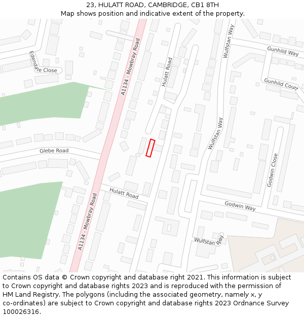 23, HULATT ROAD, CAMBRIDGE, CB1 8TH: Location map and indicative extent of plot