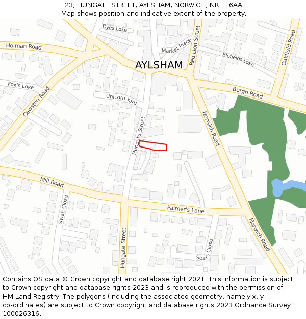 23, HUNGATE STREET, AYLSHAM, NORWICH, NR11 6AA: Location map and indicative extent of plot