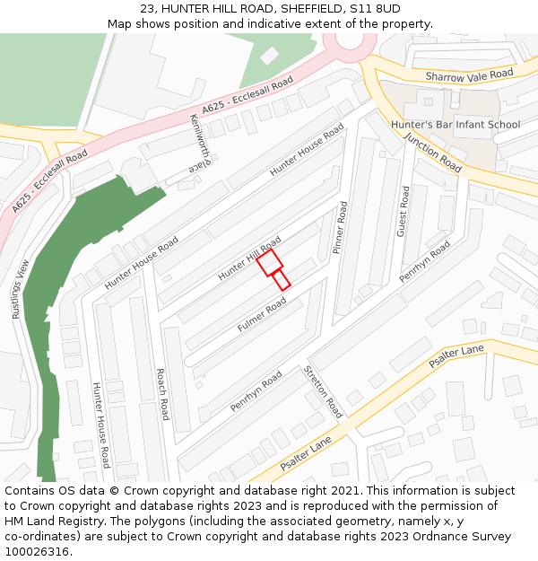 23, HUNTER HILL ROAD, SHEFFIELD, S11 8UD: Location map and indicative extent of plot