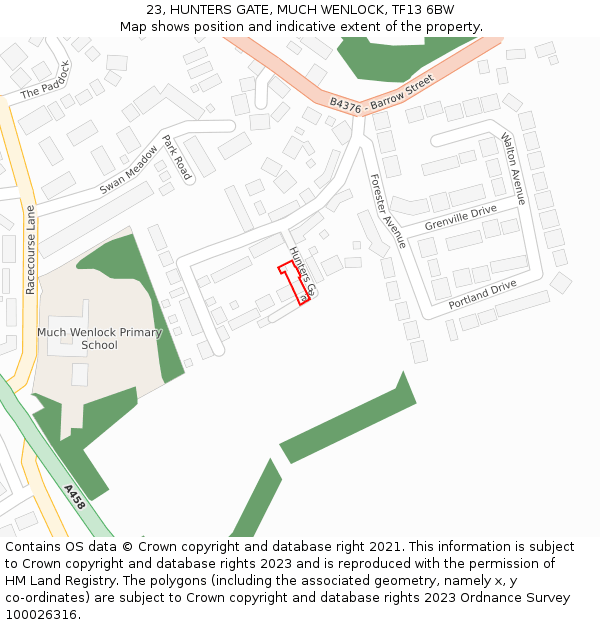 23, HUNTERS GATE, MUCH WENLOCK, TF13 6BW: Location map and indicative extent of plot