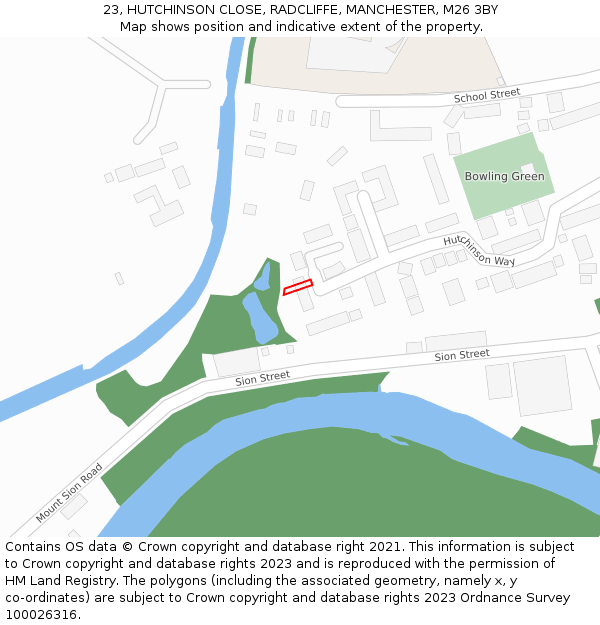 23, HUTCHINSON CLOSE, RADCLIFFE, MANCHESTER, M26 3BY: Location map and indicative extent of plot