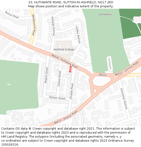 23, HUTHWAITE ROAD, SUTTON-IN-ASHFIELD, NG17 2ED: Location map and indicative extent of plot