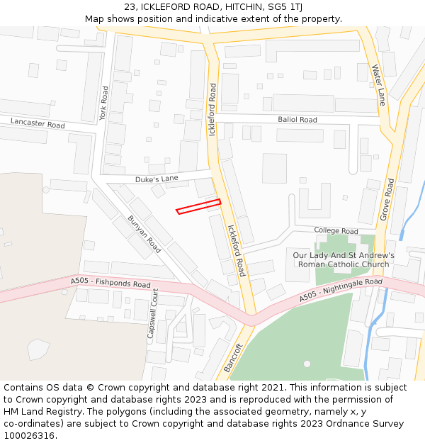 23, ICKLEFORD ROAD, HITCHIN, SG5 1TJ: Location map and indicative extent of plot