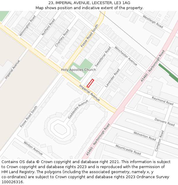 23, IMPERIAL AVENUE, LEICESTER, LE3 1AG: Location map and indicative extent of plot
