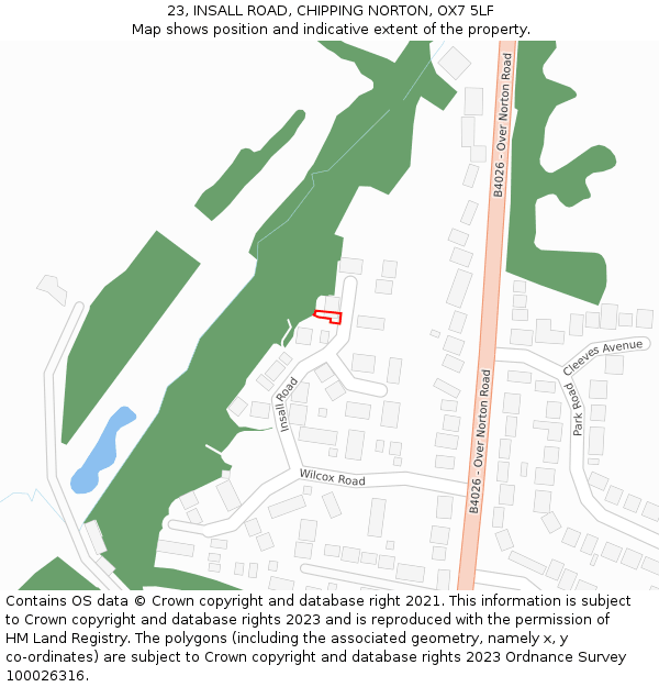 23, INSALL ROAD, CHIPPING NORTON, OX7 5LF: Location map and indicative extent of plot