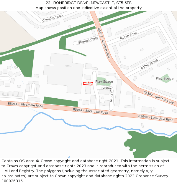 23, IRONBRIDGE DRIVE, NEWCASTLE, ST5 6ER: Location map and indicative extent of plot