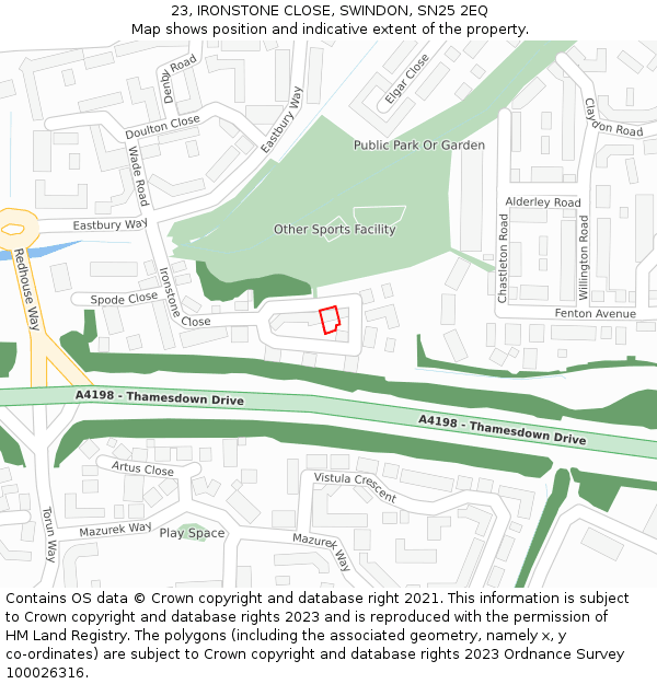 23, IRONSTONE CLOSE, SWINDON, SN25 2EQ: Location map and indicative extent of plot