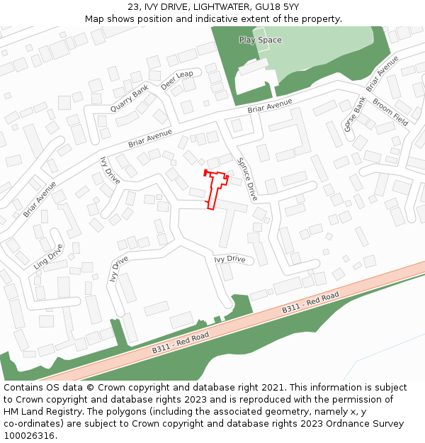 23, IVY DRIVE, LIGHTWATER, GU18 5YY: Location map and indicative extent of plot