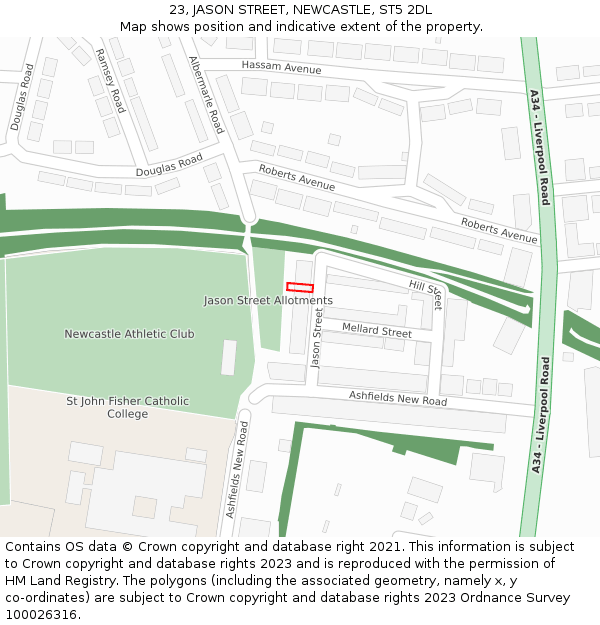 23, JASON STREET, NEWCASTLE, ST5 2DL: Location map and indicative extent of plot